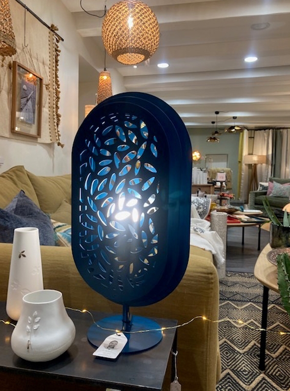 Lampe bambou bleu canard
